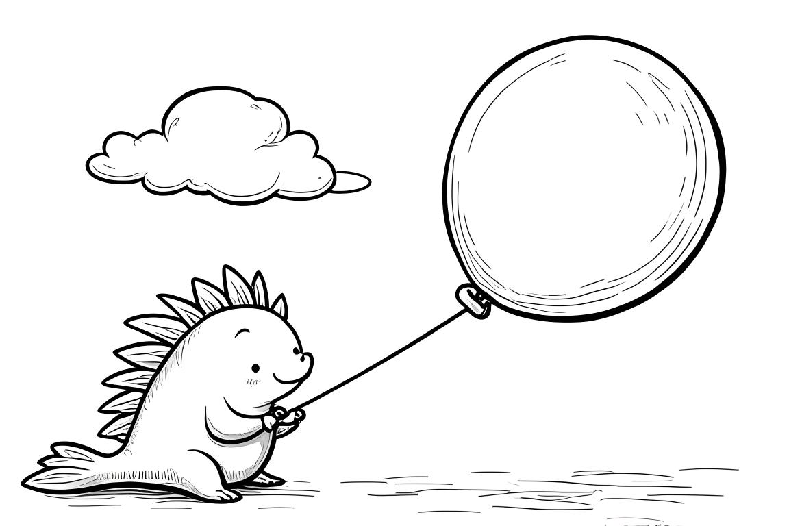 Illustrazione facile di un libro da colorare di un carino axolotl che tiene un palloncino per i bambini piccoli