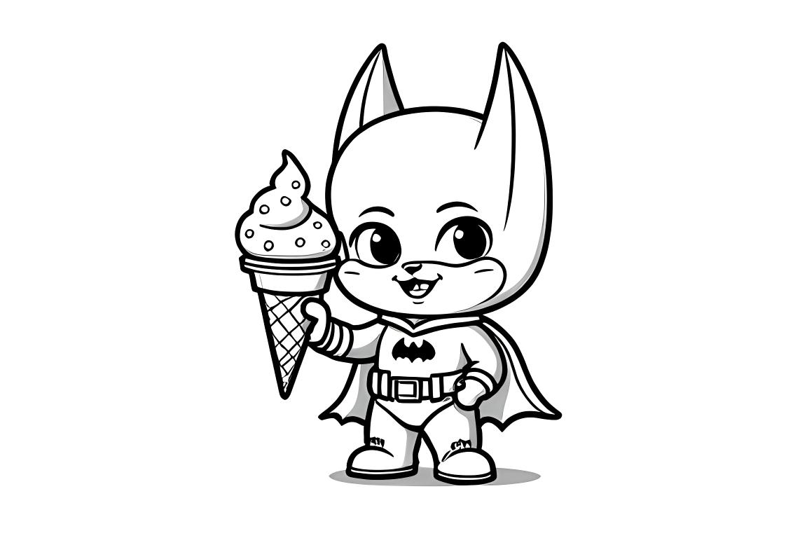 Sencilla página para colorear de Batman con un cono de helado para niños pequeños
