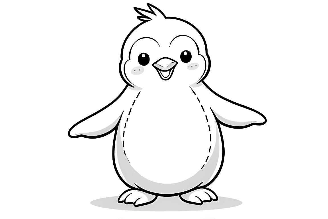 Ilustración sencilla para colorear de un pingüino amigable saludando, perfecta para niños pequeños