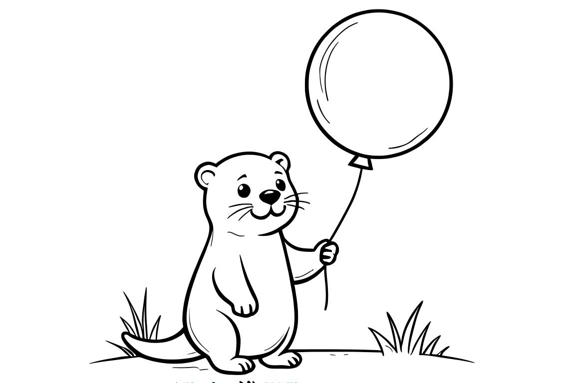 Page à colorier joyeuse d'une loutre tenant un ballon, parfaite pour les enfants de 3 ans