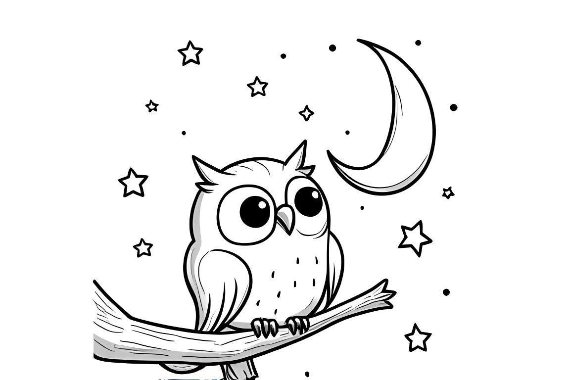 Page simple de livre de coloriage d'un hibou regardant la lune pour les tout-petits