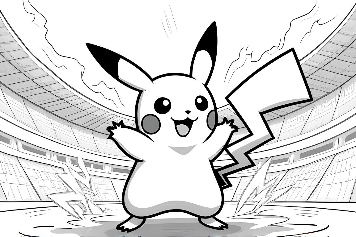 Avancerad färgläggningsillustration av Pikachu i stridsställning