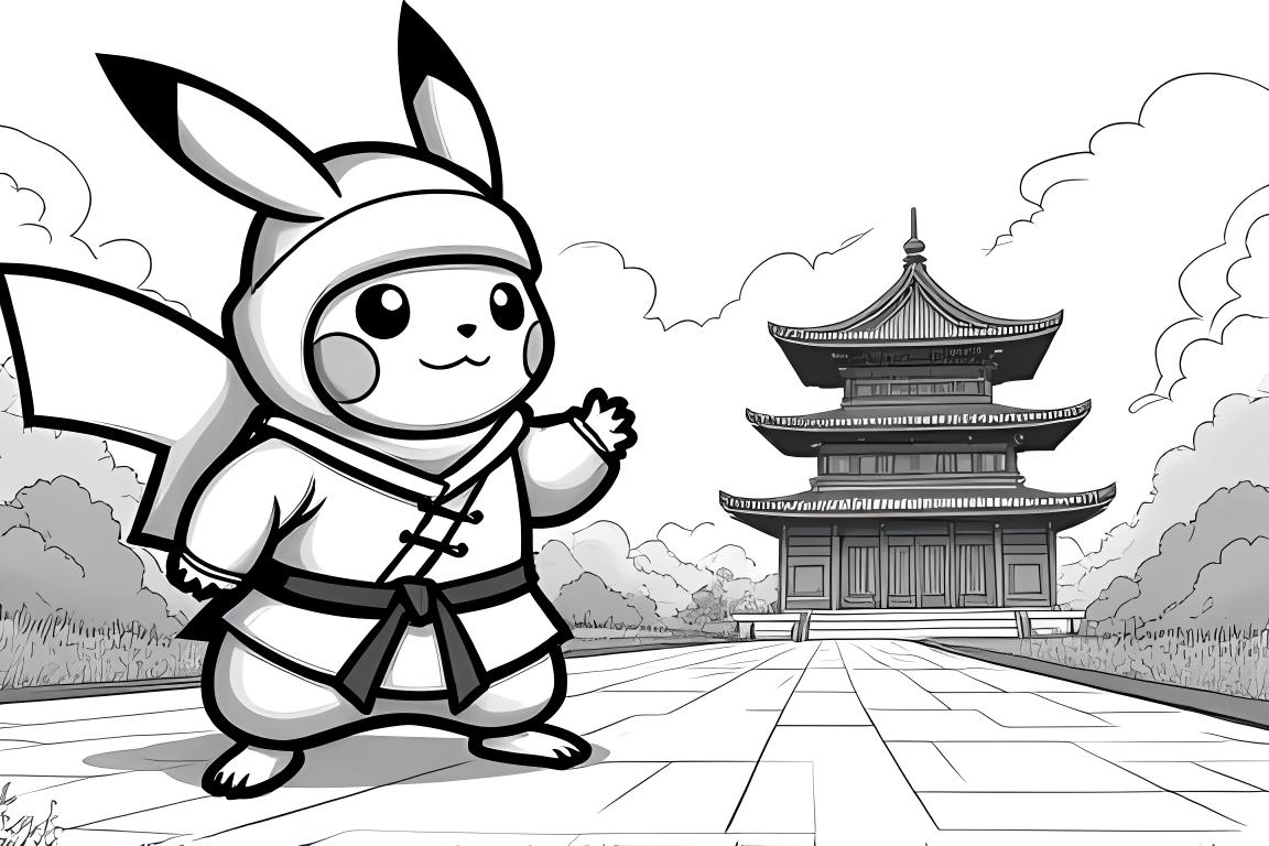 Avancerad färgläggningsillustration av Pikachu som ninja