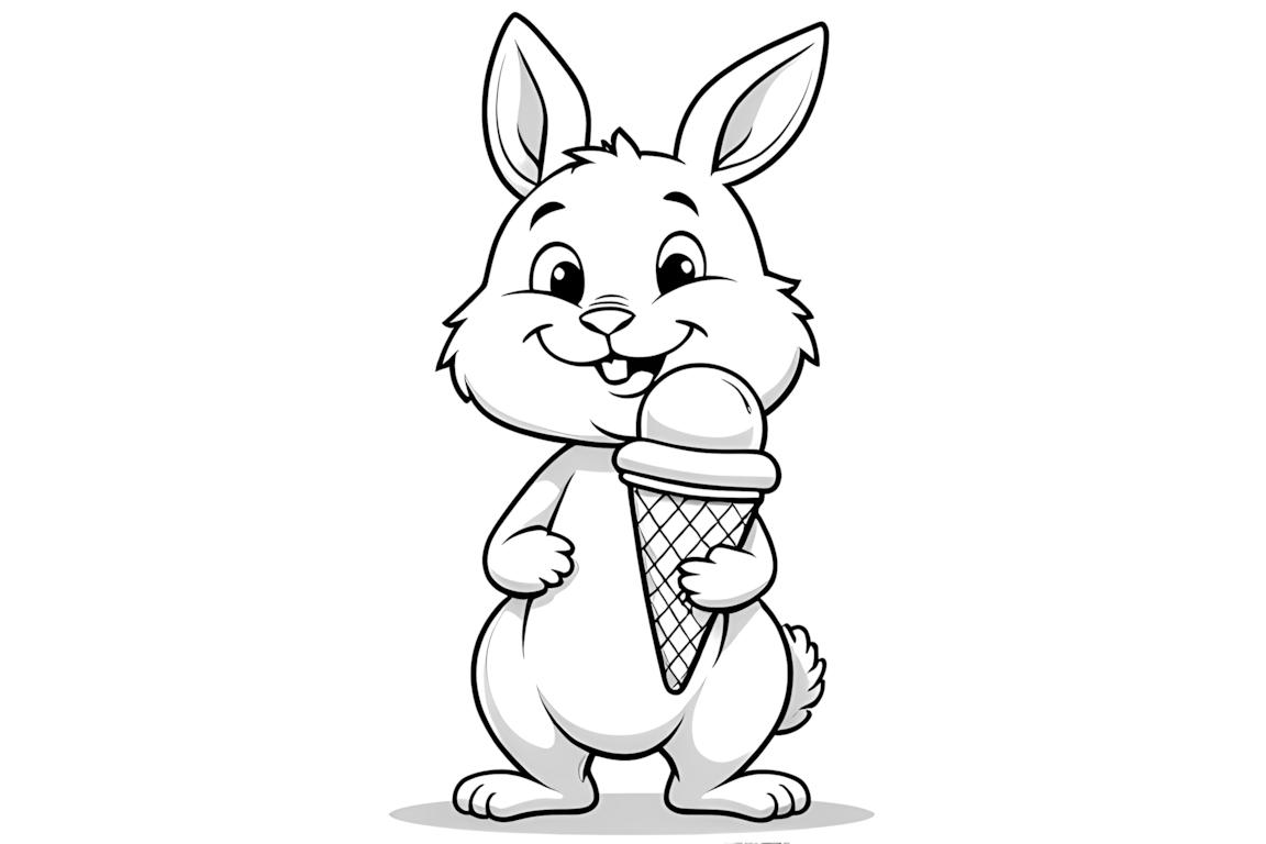 Ilustración fácil de un libro para colorear de un conejito con un cono de helado para niños pequeños
