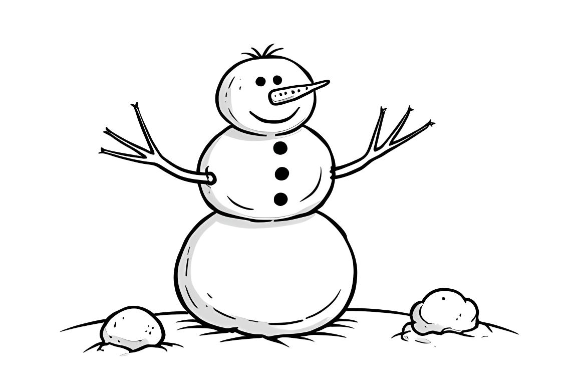 Einfache Malbuch-Illustration eines Schneemanns, der wie Bausteine gemacht ist, perfekt für 3-jährige Kleinkinder