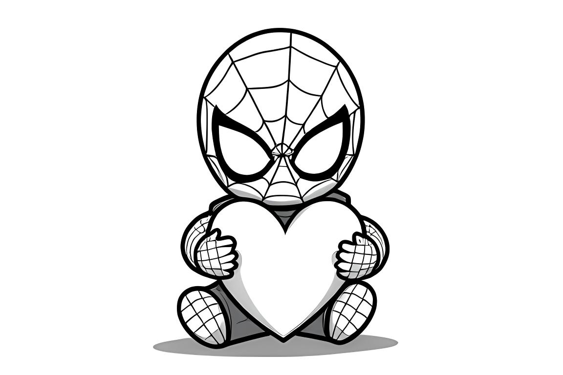 Página simples para colorir de crianças do Homem-Aranha com um coração, ideal para crianças pequenas