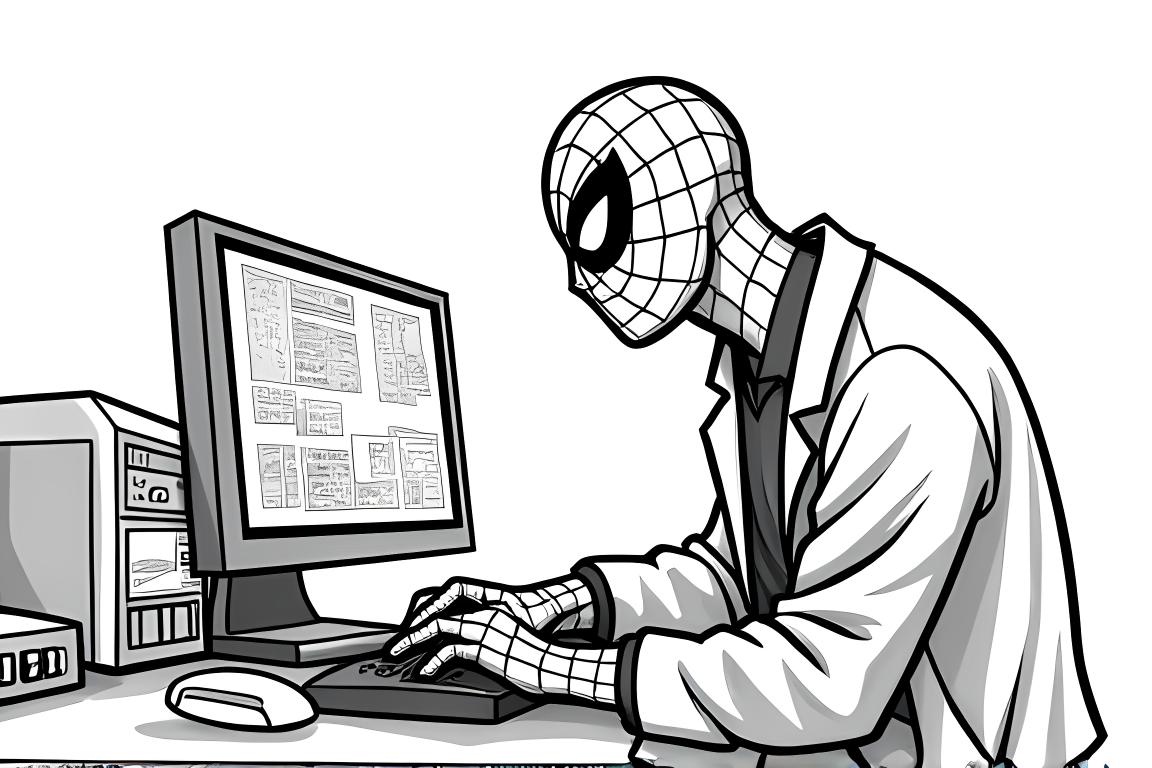 Szczegółowa strona do kolorowania dla dzieci z Spidermanem w zaawansowanym laboratorium